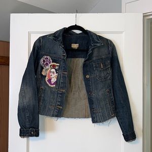 Hand Stitched, One of a Kind, Frida Kahlo Cropped Jean Jacket